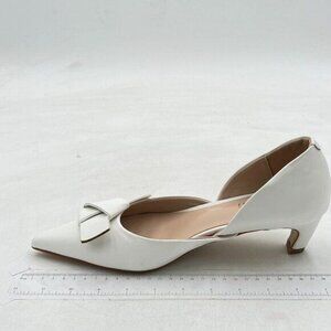 Pazzion White Womens Sexy Pointed Closed Toe Low Heel Pumps Knots Spool Heels